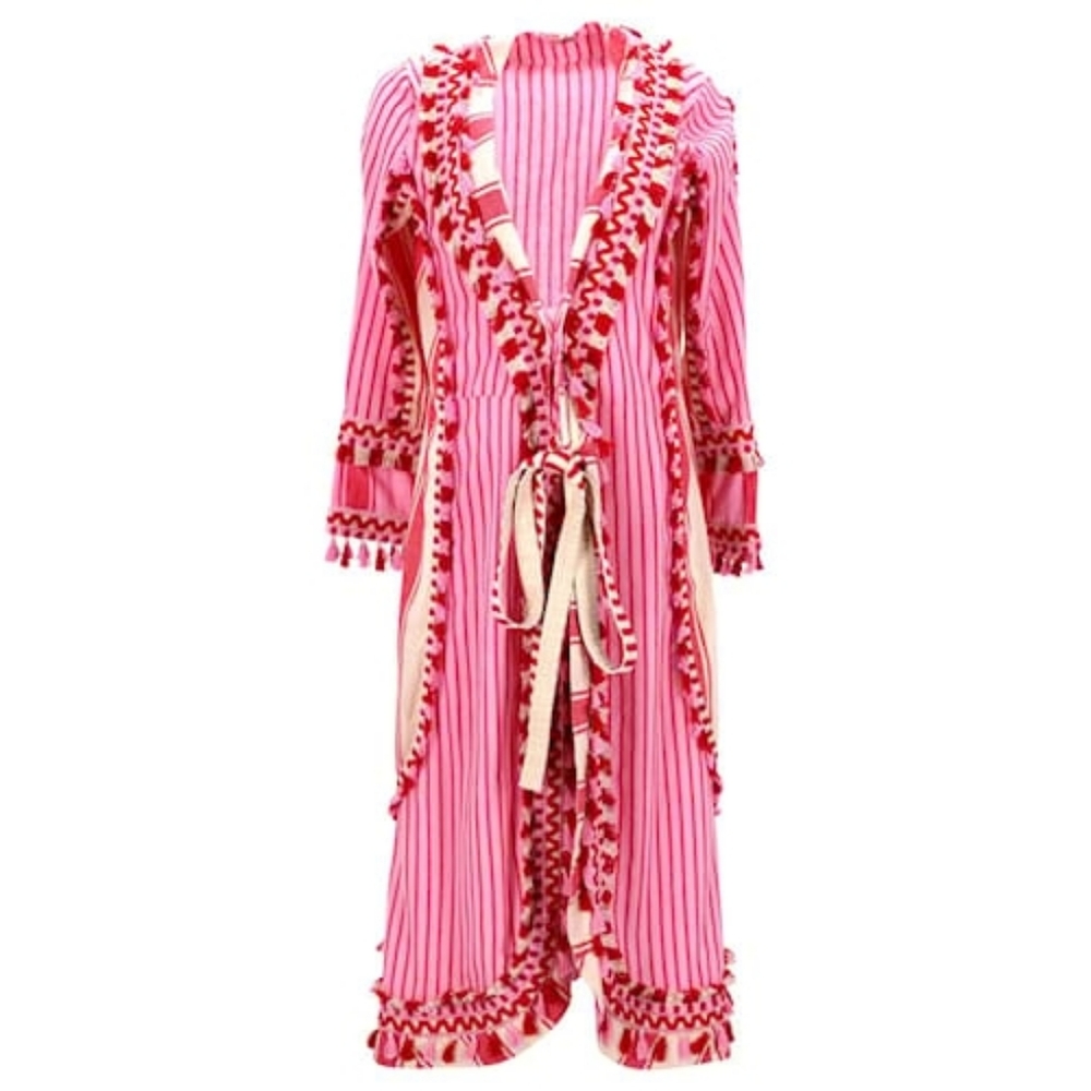 Dodo Bar Or Tasseled Striped Gauze Wrap Dress